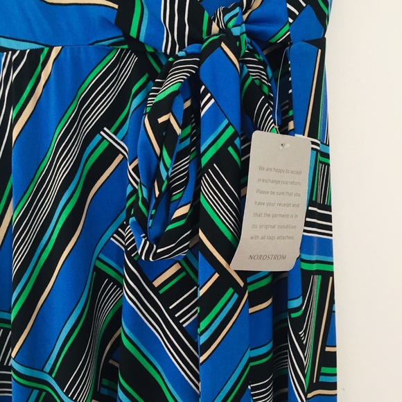 *DONATED* LONDON TIMES NWT Blue Green Black Striped Midi Dress Size 2 - Picture 6 of 11